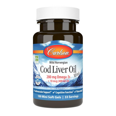 Жир печінки тріски, Cod Liver Oil - 100 mini softgels