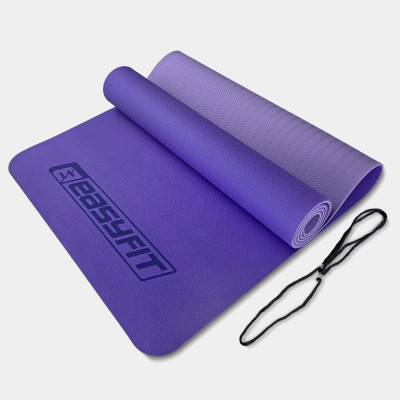 Килимок для йоги та фітнесу EasyFit TPE+TC 6 мм двошаровий  бузковий-св.бузковий
