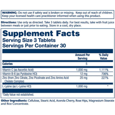Л-лізин, L-Lysine Free Form 1000mg - 90 tabs