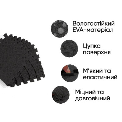 Татамі мат EasyFit 8 шт  (30х30х1 см) хвіст ластівки чорний