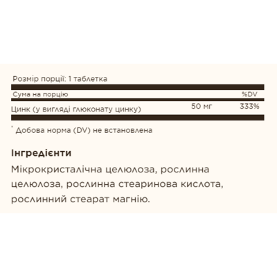 Цинк, Zinc 50mg - 100 tabs