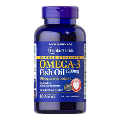 Омега-3, Double Strength Omega-3 Fish Oil 1200 mg/600 mg -180 Softgels Омега-3, Double Strength Omega-3 Fish Oil 1200 mg/600 mg -180 Softgels