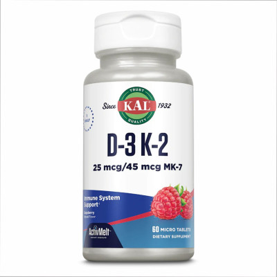 Вітамін Д3 1000 IU та К2, D3 & K2 25mcg - 60 tabs Raspberry