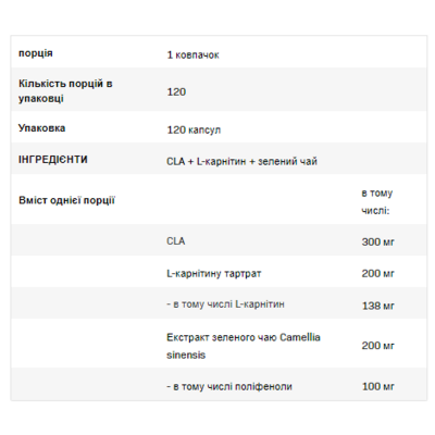 CLA + L-Carnitine + Green Tea - 120cap