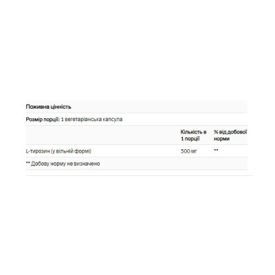 Л Тирозин, L-Tyrosine 500mg - 100 vcaps