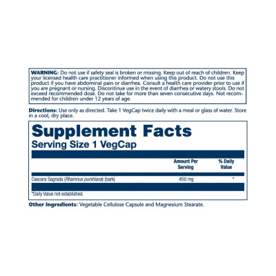 Каскара, Cascara Sagrada Bark 450mg - 100 vcaps