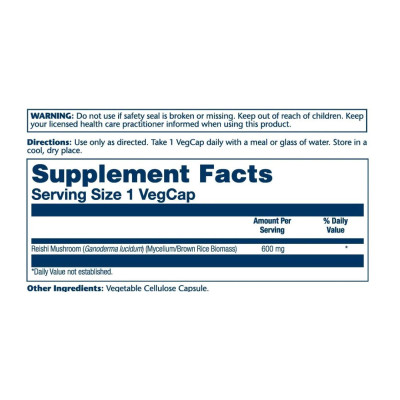 Гриб Рейші, Reishi Mushroom 600mg - 100ct