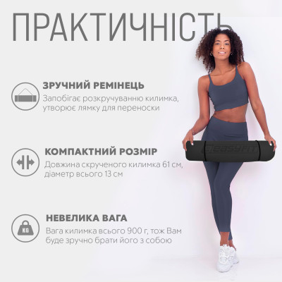 Килимок для йоги та фітнесу EasyFit TPE+TC 6 мм двошаровий чорно-фіолетовий