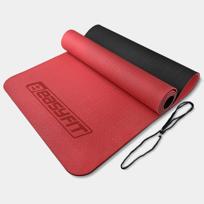 Килимок для йоги та фітнесу EasyFit TPE+TC 6 мм двошаровий червоний-чорний Килимок для йоги та фітнесу EasyFit TPE+TC 6 мм двошаровий червоний-чорний
