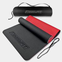 Килимок для йоги та фітнесу EasyFit TPE+TC 6 мм двошаровий + чохол чорний-червоний
