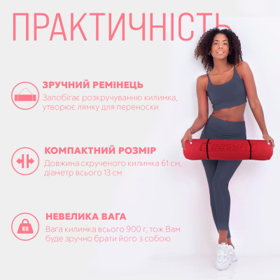 Килимок для йоги та фітнесу EasyFit TPE+TC 6 мм двошаровий червоний-чорний