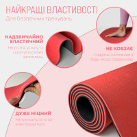 Килимок для йоги та фітнесу EasyFit TPE+TC 6 мм двошаровий червоний-чорний