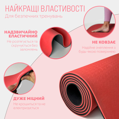 Килимок для йоги та фітнесу EasyFit TPE+TC 6 мм двошаровий червоний-чорний
