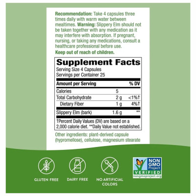 Слизький В'яз, Slippery Elm Bark - 100 vcaps