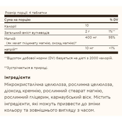 Хелатний Магній, Chelated Magnesium - 250 tabs