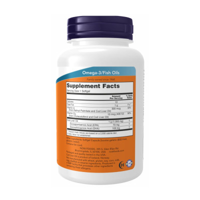 Олія печінки тріски, Cod Liver Oil 1000mg - 180 sgels