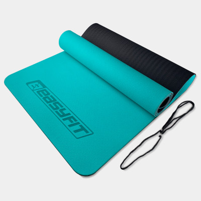 Килимок для йоги та фітнесу EasyFit TPE+TC 6 мм двошаровий м'ятний-чорний Килимок для йоги та фітнесу EasyFit TPE+TC 6 мм двошаровий м'ятний-чорний