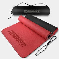 Килимок для йоги та фітнесу EasyFit TPE+TC 6 мм двошаровий + чохол червоний-чорний