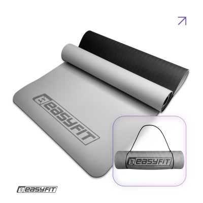 Килимок для йоги та фітнесу EasyFit TPE+TC 6 мм двошаровий сірий-чорний Килимок для йоги та фітнесу EasyFit TPE+TC 6 мм двошаровий сірий-чорний