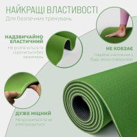 Килимок для йоги та фітнесу EasyFit TPE+TC 6 мм двошаровий + чохол зелений-чорний