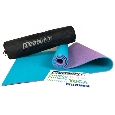 Килимок для йоги та фітнеса EasyFit TPE+TC 6мм двошаровий + Чохол м'ятний з фіолетовим Килимок для йоги та фітнеса EasyFit TPE+TC 6мм двошаровий + Чохол м'ятний з фіолетовим