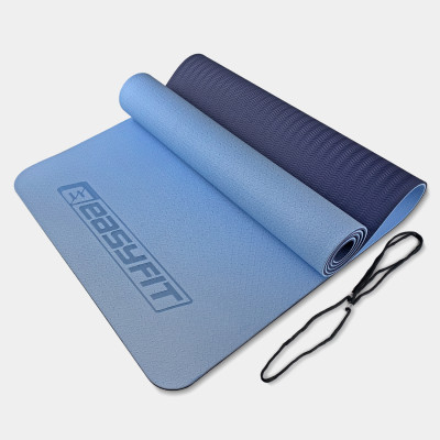 Килимок для йоги та фітнесу EasyFit TPE+TC 6 мм двошаровий блакитний-синій Килимок для йоги та фітнесу EasyFit TPE+TC 6 мм двошаровий блакитний-синій