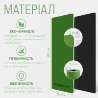 Килимок для йоги та фітнесу EasyFit TPE+TC 6 мм двошаровий + чохол зелений-чорний