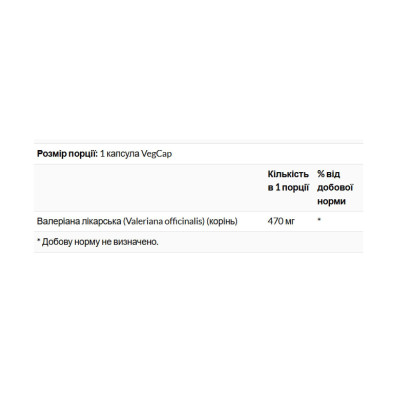 Корінь Валеріани, Valerian Root 470mg - 100 vcaps