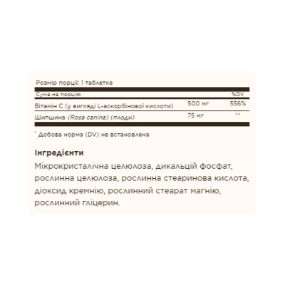 Вітамін С, Vitamin C 500mg with Rose Hips - 100 tabs