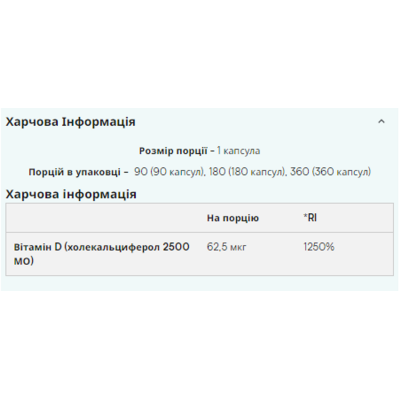 Вітамін Д3, Vitamin D3 - 180caps