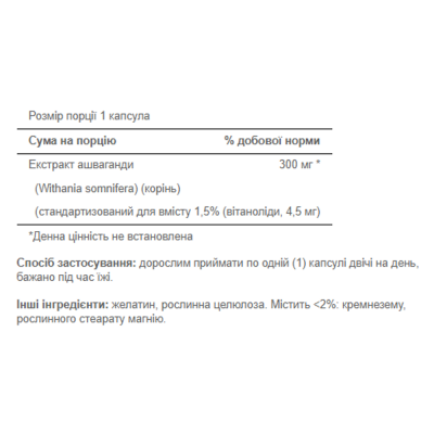Ашвагандха, Ashwagandha Standardized Extract 300 mg - 50 Capsules