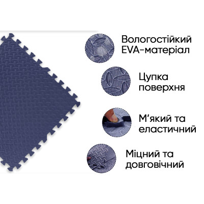 Татамі мат EasyFit SwallowTail 4 шт (60х60х1 см) пазл хвіст ластівки синій