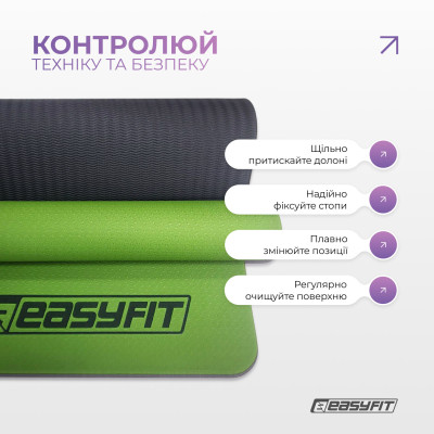 Килимок для йоги та фітнесу EasyFit TPE+TC 6 мм двошаровий зелений-чорний