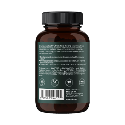 Шиїтаке, Shiitake Mushroom 1000 mg - 60 vegcaps