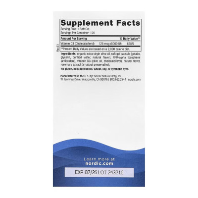 Vitamin D3 5000 - 120 mini softgels