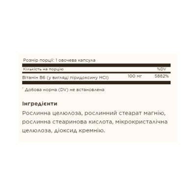 Вітамін Б6, Vitamin B6 100mg - 100 vcaps