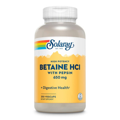 Бетаїн гідрохлорид із пепсином, High Potency Betaine HCl with Pepsin 650mg - 250 veg caps