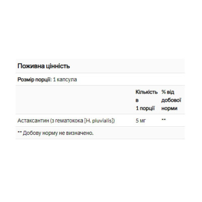 Астаксантин, Natural Astaxanthin 5mg - 60 softgels