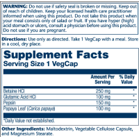 Бетаїн гідрохлорид, Betaine HCl 250mg - 180 vcaps