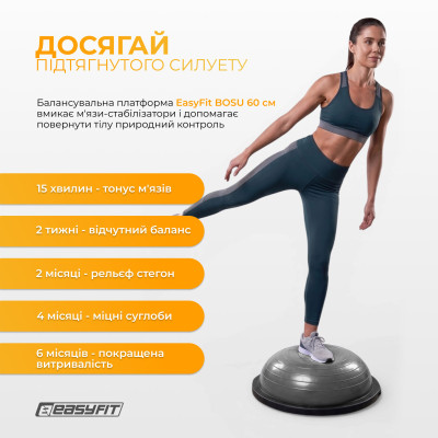 Балансувальна платформа EasyFit BOSU 60 см Сірий