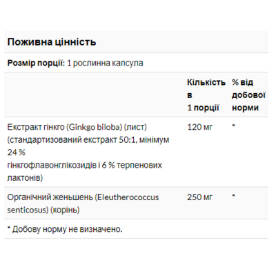 Гінкго білоба, Ginkgo Biloba 120mg - 50 vcaps