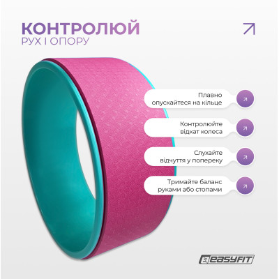 Колесо для йоги EasyFit TPE 33 см рожево-м'ятне