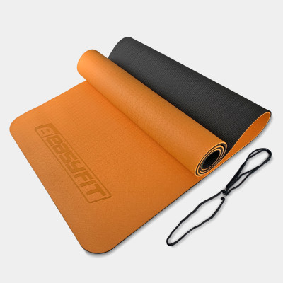 Килимок для йоги та фітнесу EasyFit TPE+TC 6 мм двошаровий помаранчевий-чорний Килимок для йоги та фітнесу EasyFit TPE+TC 6 мм двошаровий помаранчевий-чорний