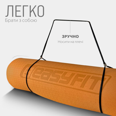 Килимок для йоги та фітнесу EasyFit TPE+TC 6 мм двошаровий помаранчевий-чорний