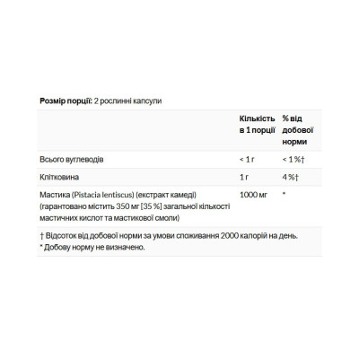 Екстракт мастикової смоли, Mastic Gum Extract 500mg - 45 vcaps