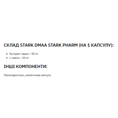 Передтренувальний комплекс, Stark DMAA/Caffeine 100 mg 200 mg - 30caps