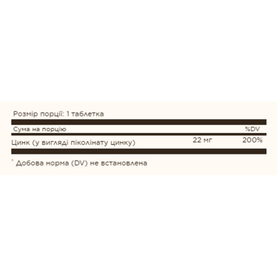 Цинк Піколінат, Zinc Picolinate 22 mg - 100 tab