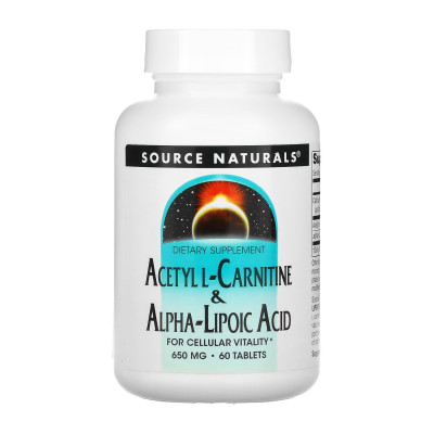 Ацетил Л-карнітин з Альфа-ліпоєвою кислотою, Acetyl L-Carnitine & Alpha-Lipoic Acid 650mg - 60 tabs