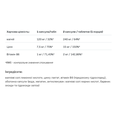 Магній, цинк та вітамін Б6, ZmaX - 90 cap