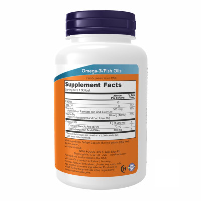 Олія печінки тріски, Cod Liver Oil 1000mg - 90 sgels